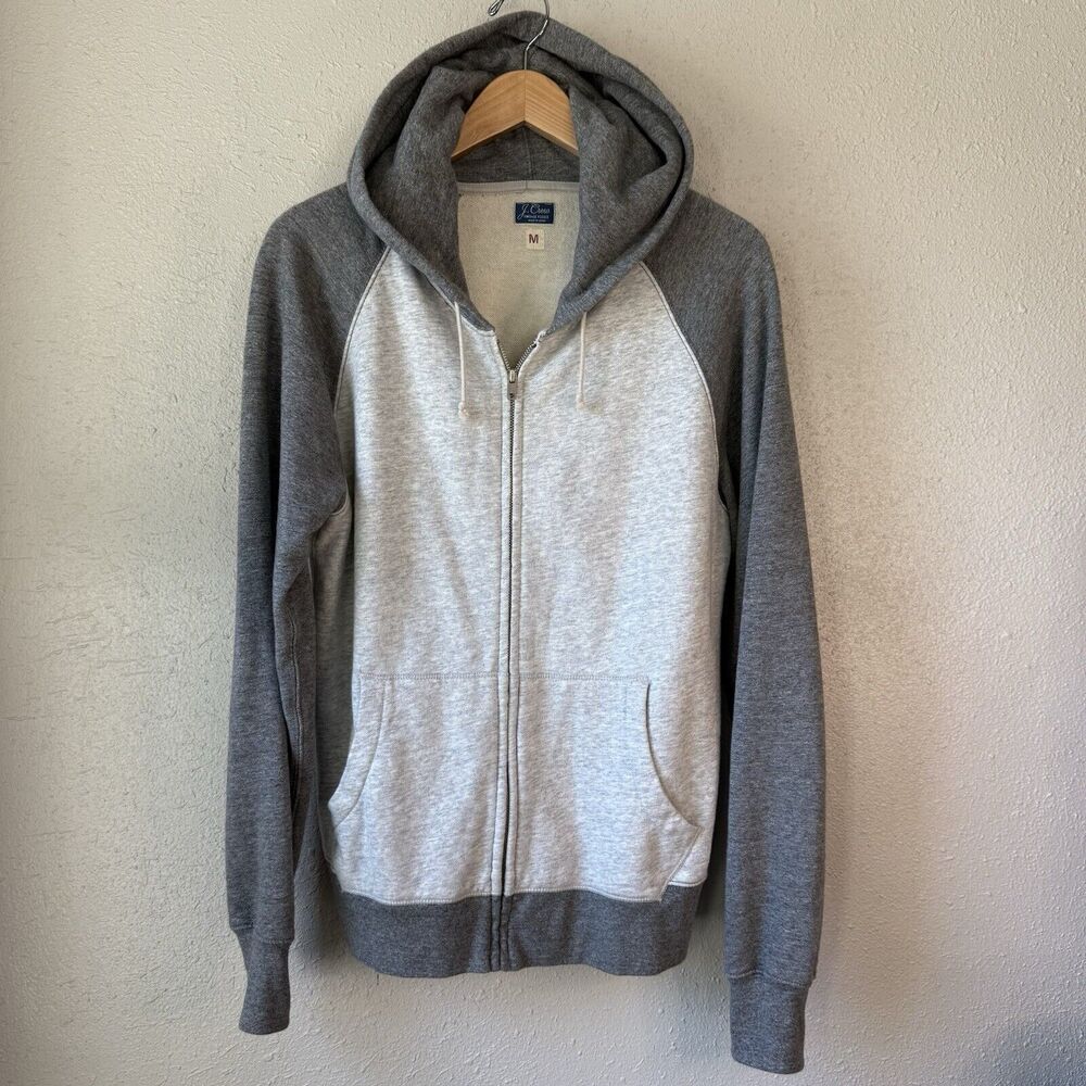 J.Crew Mens Baseball Full Zip Fleece Hoodie Size M Gray Pullover Sweatshirt